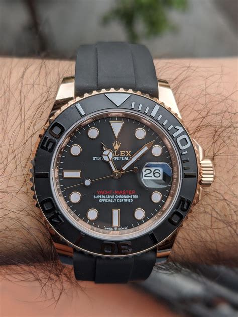 rolex yacht master 40 rose gold black dial strap|rose gold rolex yachtmaster 40mm.